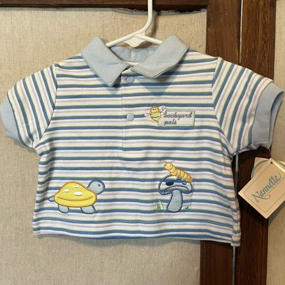 Vintage Nannette Blue Striped Backyard Pals Polo Shirt